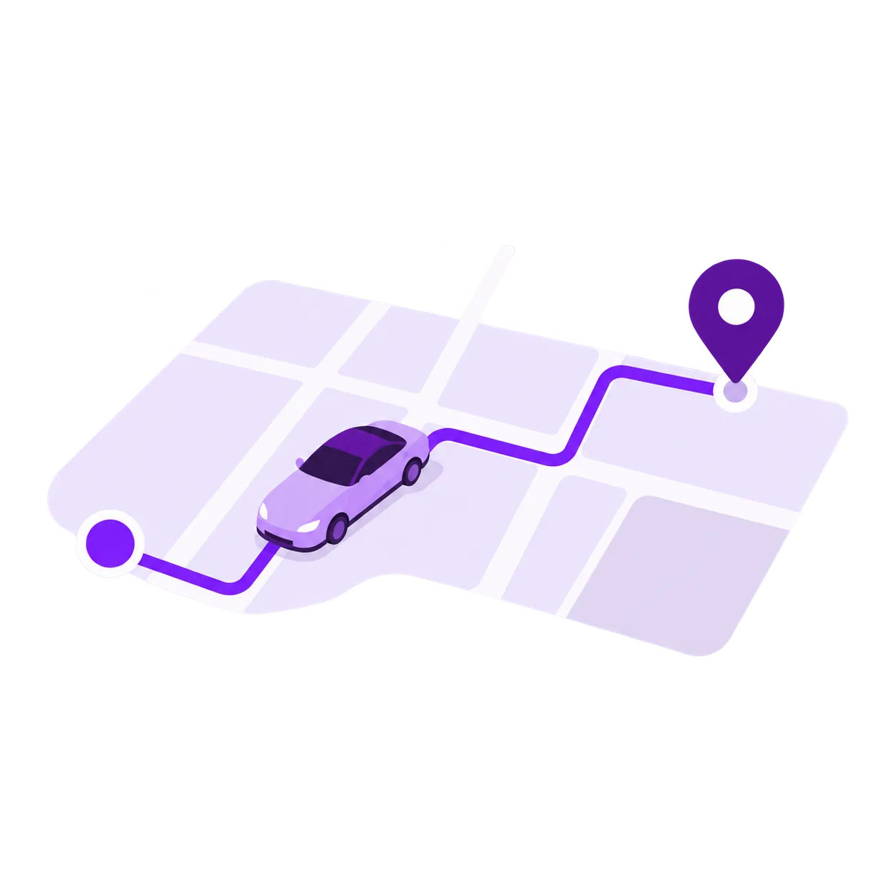 Mapa de navegação Vaivem com carro em rota
